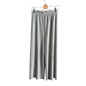 Zara Womens Size Medium Silver Gray Metallic Wide Leg Pants Pleated Pull On